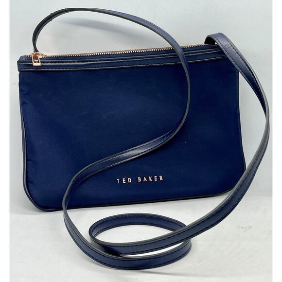 Ted Baker Navy Leather Double Zip Crossbody Bag - Picture 1 of 6